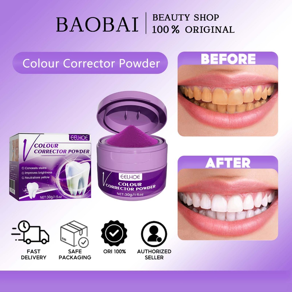 V34 Colour Corrector Powder 30g V34 ผงฟันขาวไวท์เทนนิ่งทําความสะอาดฟันคราบฟัน