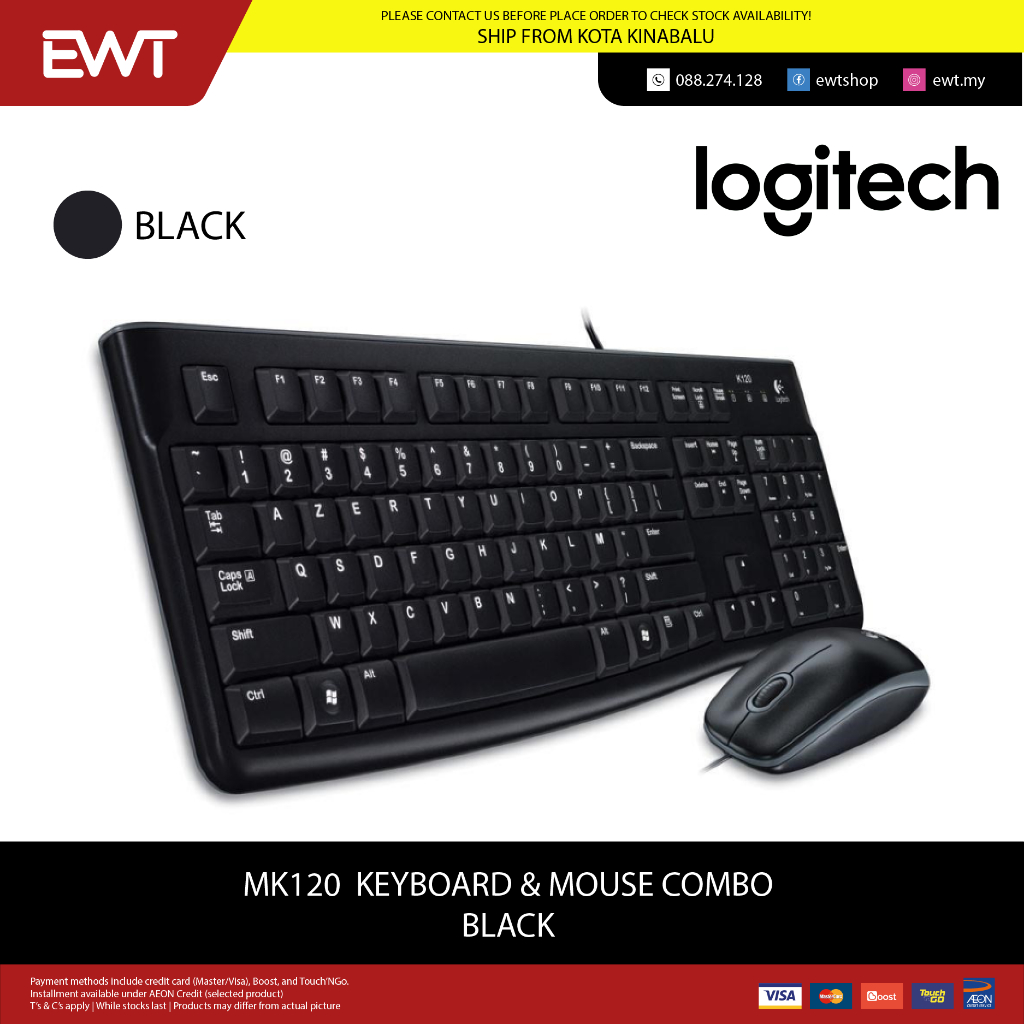LOGITECH MK 120 KEYBOARD & MOUSE COMBO / สีดํา