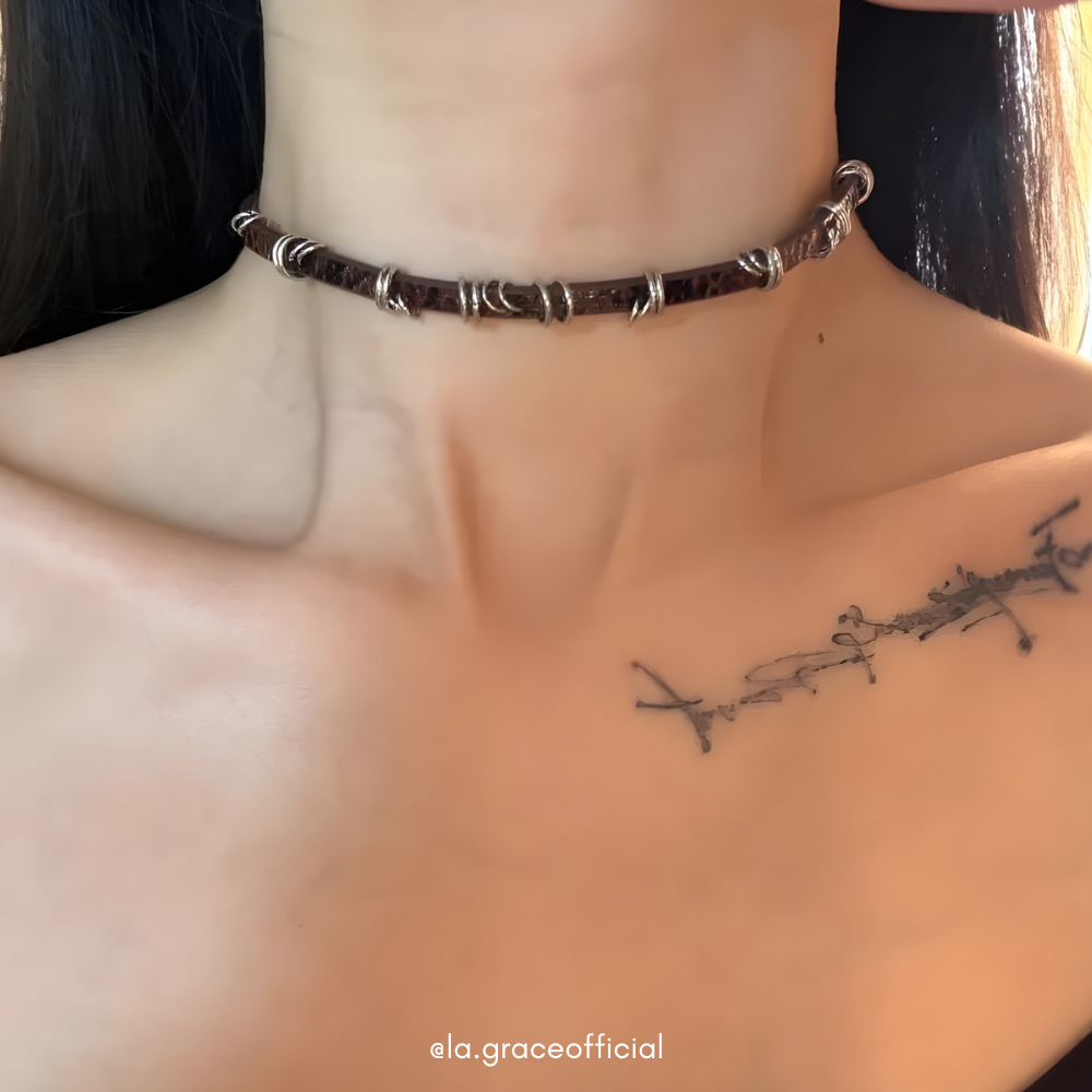 LA.GRACE อย่างเป็นทางการVintage หนัง Choker สร้อยคอผู้หญิงผู้ชาย Punk Gothic ปรับคอ Chain Street สไต