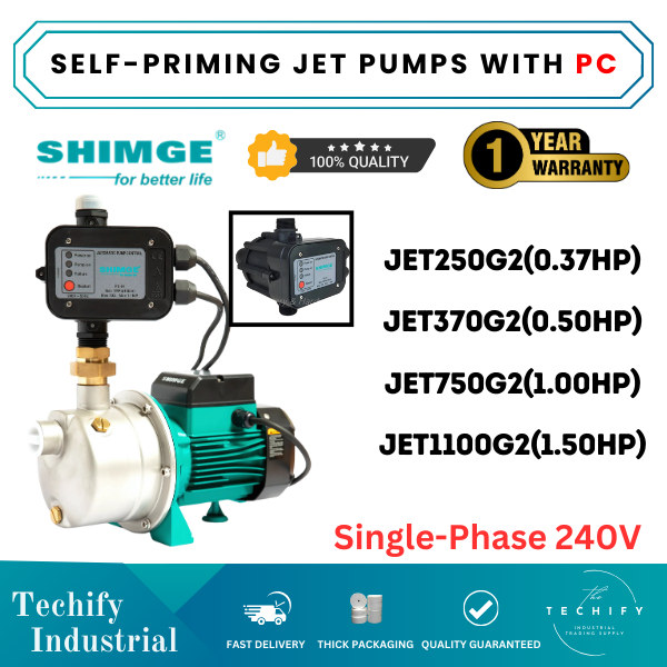 SHIMGE Automatik Self-Priming Jet Pump 0.37HP/0.5HP/1HP/1.5HP JET370G2 & JET750G2 Pam Air Rumah