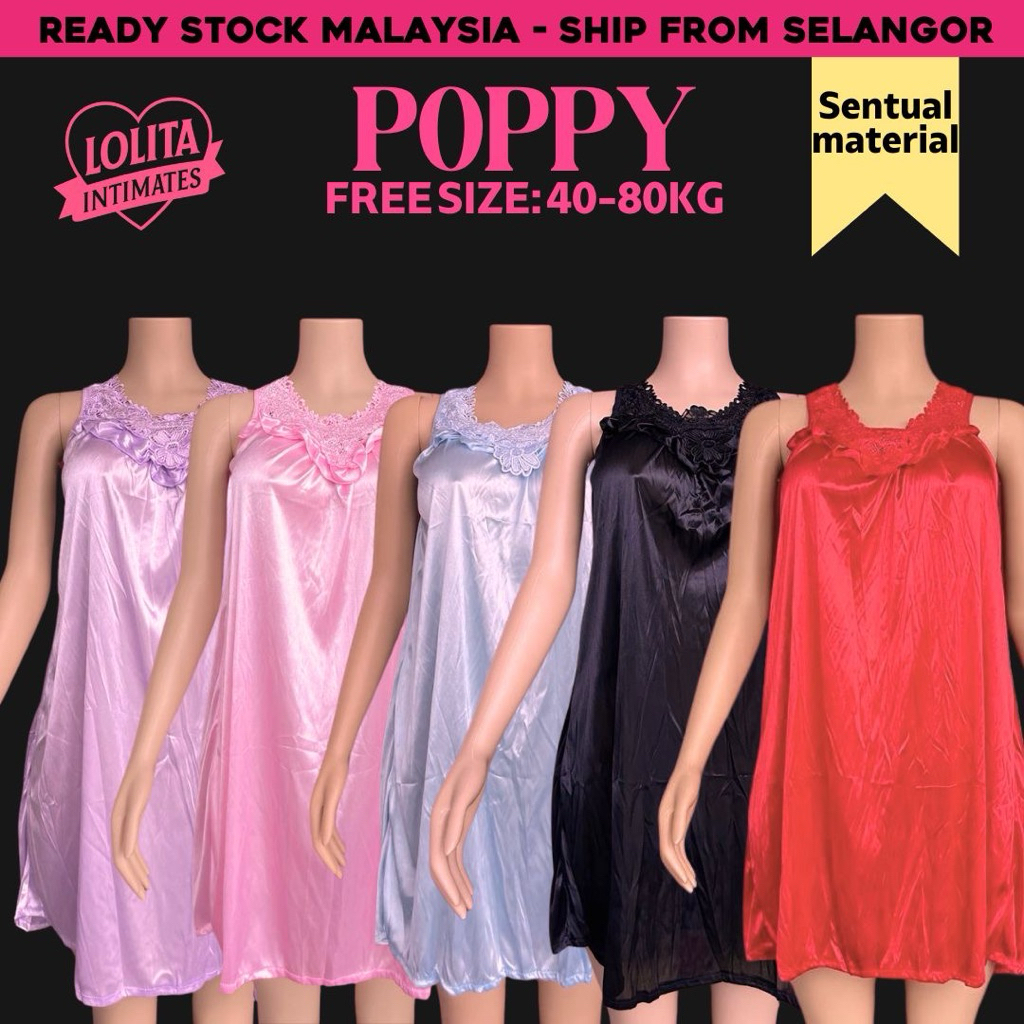 (MAX 80KG) POPPY Sheer Silky Night Gown