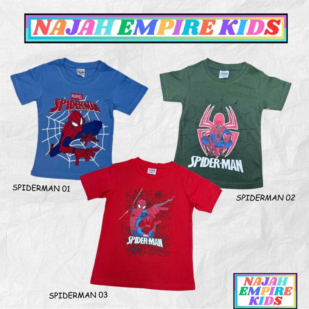 เสื้อยืด BUDAK SPIDERMAN 01/02 /03 - (2 YEARS-8 YEARS) SHORT SLEEVES 100% COTTON