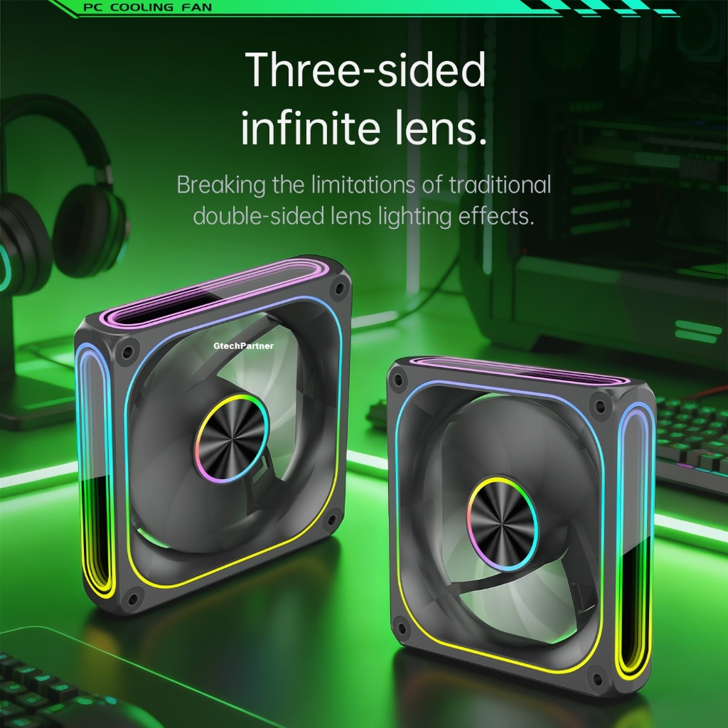 CoolMoon Mirror Moon PRO PRISM ARGB คอมพิวเตอร์ปลอกพัดลม 120 มม.PWM 4Pin + ARGB 5V3Pin SYNC พัดลมระบ