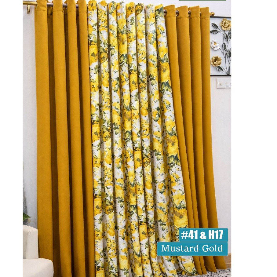 Thefactorycurtain - Iris+Hebe Mix Mustard Gold Semi Blackout Made Home Decor Hook ตาไก่ (170 ซม.-220