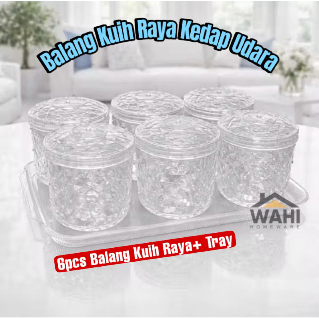 [Wahi Homeware] 6 ชิ้น Airtight Raya เค้ก Jars พลาสติกใสคุกกี้ Jar