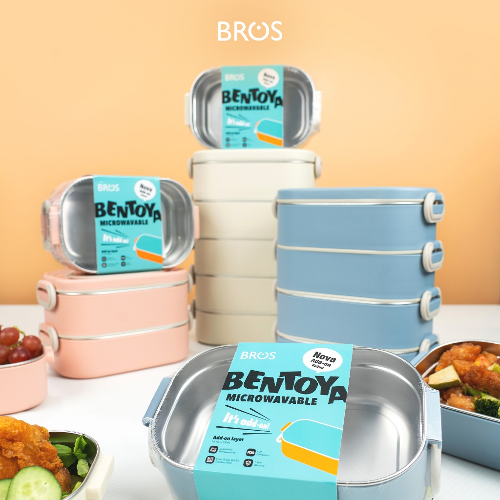 BROS Bentoya Nova 850ml | SUS304 กล่องใส่อาหารไมโครเวฟ-ปลอดภัย | ภาชนะใส่อาหารพรีป | กล่องข้าว