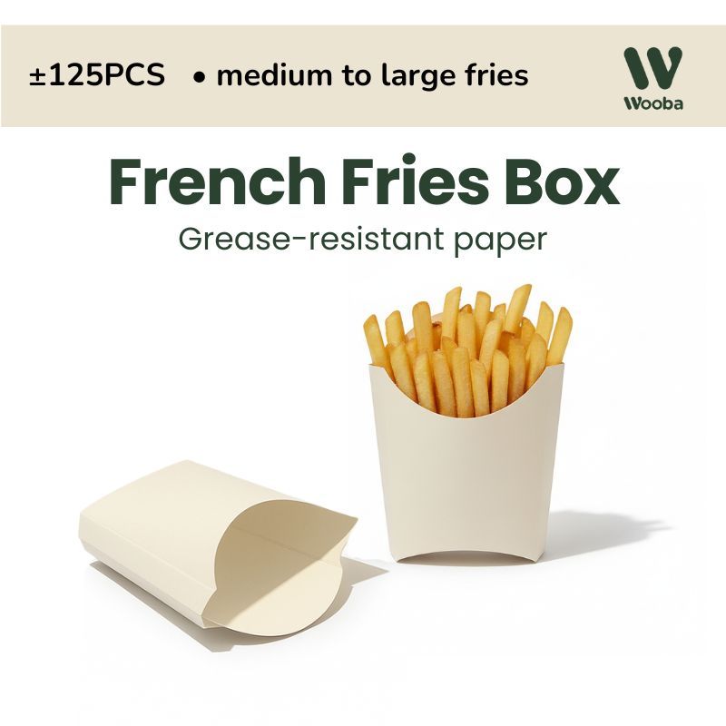 125 ชิ้น French Fries กล่องสีขาวกระดาษ Fries กล่อง Bekas French Fries ขนาดกลางขนาดใหญ่ French Fries 
