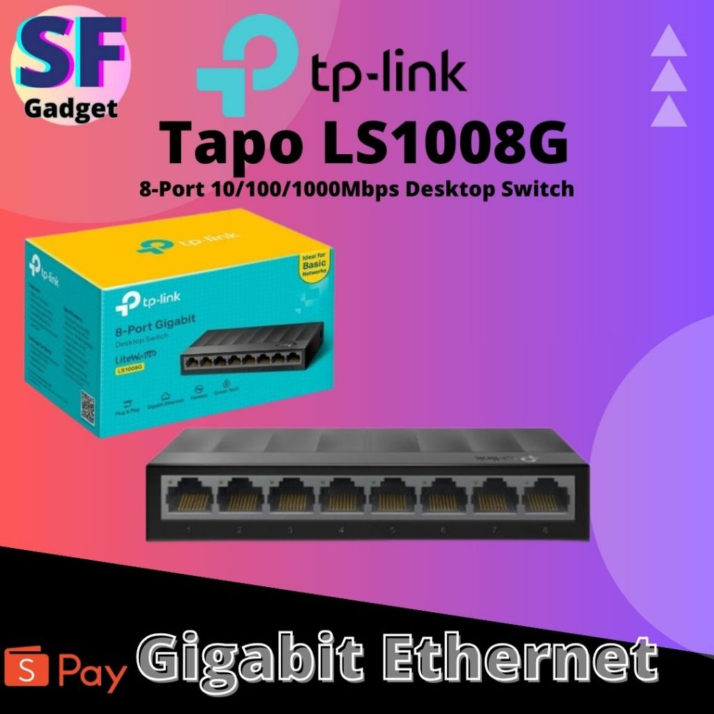 TP-Link 8 พอร์ต Gigabit 10/100/1000Mbps Desktop Ethernet Lan Switch LS1008G
