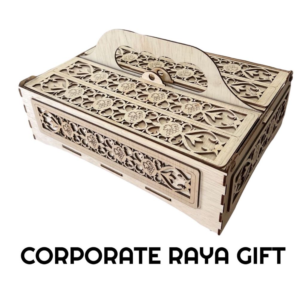 Corporate Raya Box Wooden Premium VIP Kurma Kuih Raya Hamper Box 23cm(W) x 32cm(L) x 6.5cm(H)