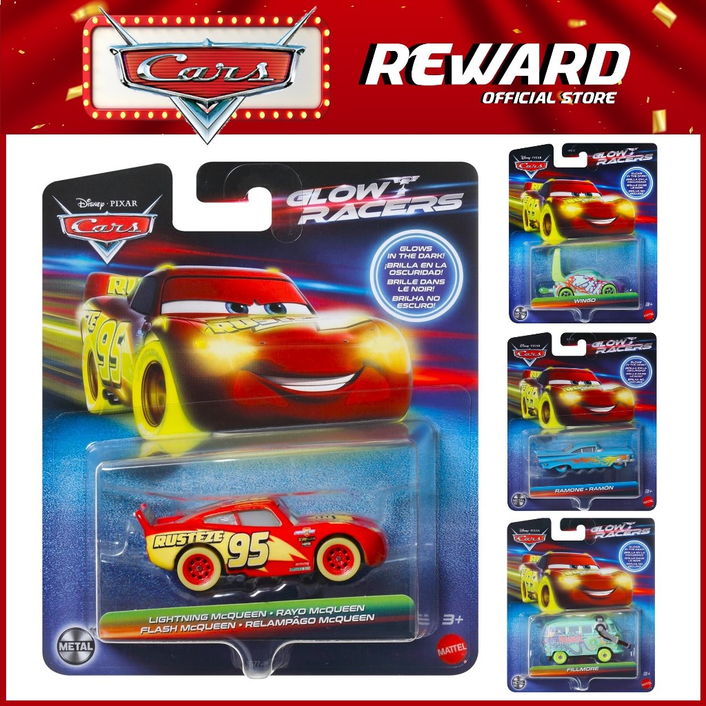 Disney And Pixar Cars Glow Racers Vehicles 2026 Mix 1, Glow-in-The-Dark 1:55 Scale Die-Cast Toy Cars (HPG76)