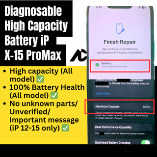 Battery X 11 12 13 14 15 Diagnosable High Capacity, No Unknown Part/ Unverified message, 100% Battery Health, PlugnPlay