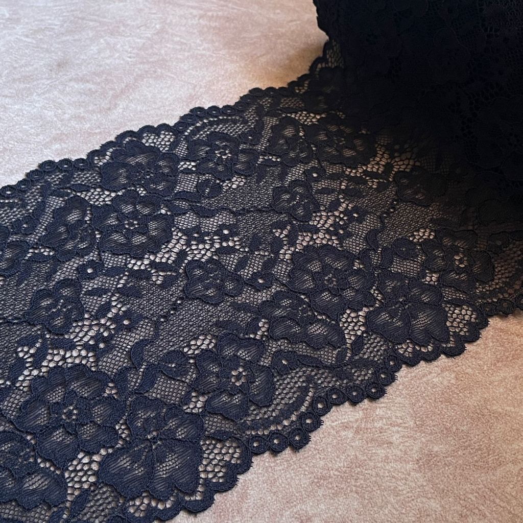 17.5 ซม สีดํานุ่มยืดหยุ่นดอกไม้ลูกไม้ตัด 7206-18