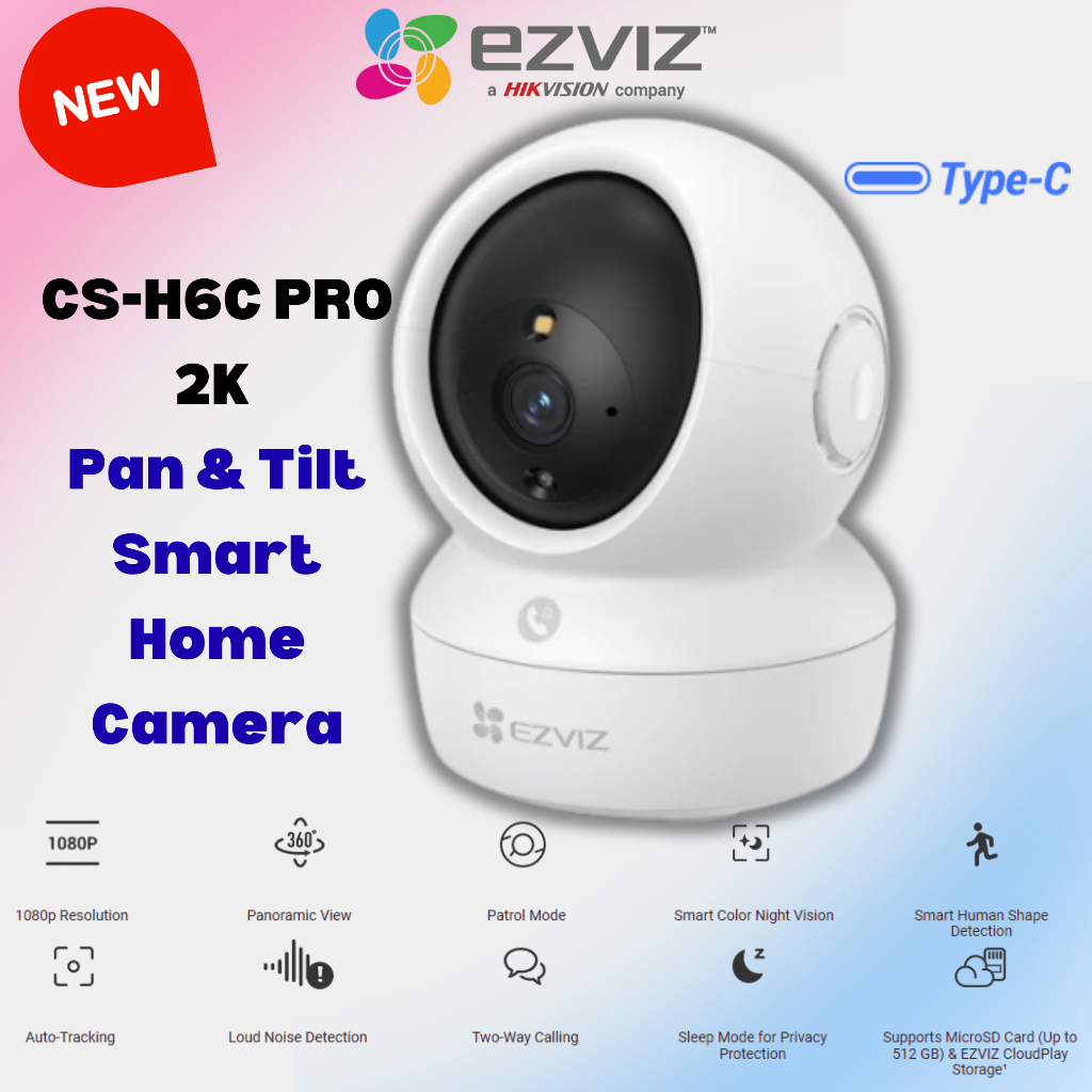 HIKVISION กล้องวงจรปิด EZVIZ (ยี่ห้อ Global Top) H6c Pro 2MP/2K Pan Tilt กล้องบ้านอัจฉริยะ Full HD I