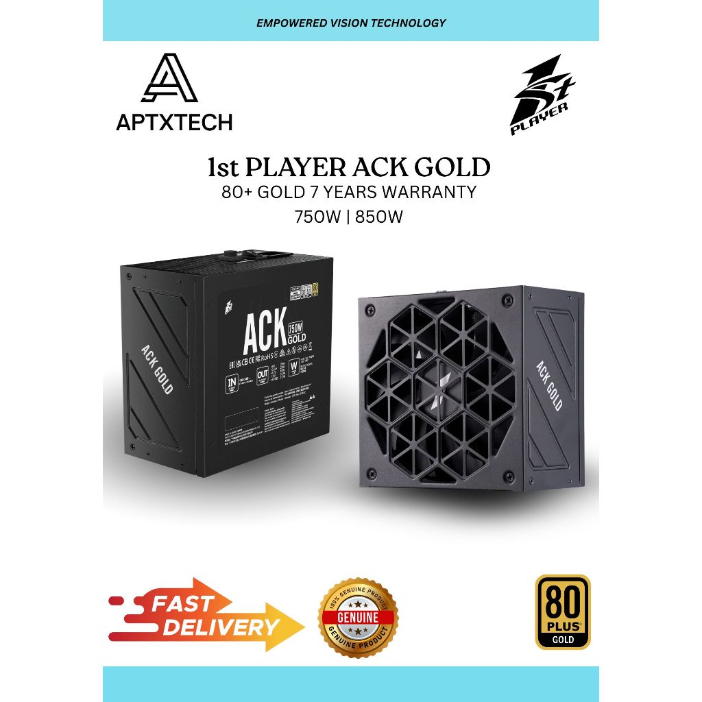 1st Player ACK750 Gold 750W แหล่งจ่ายไฟ ATX3.1 & PCIE5.1 750W 80 Plus Gold Full Modular PSU