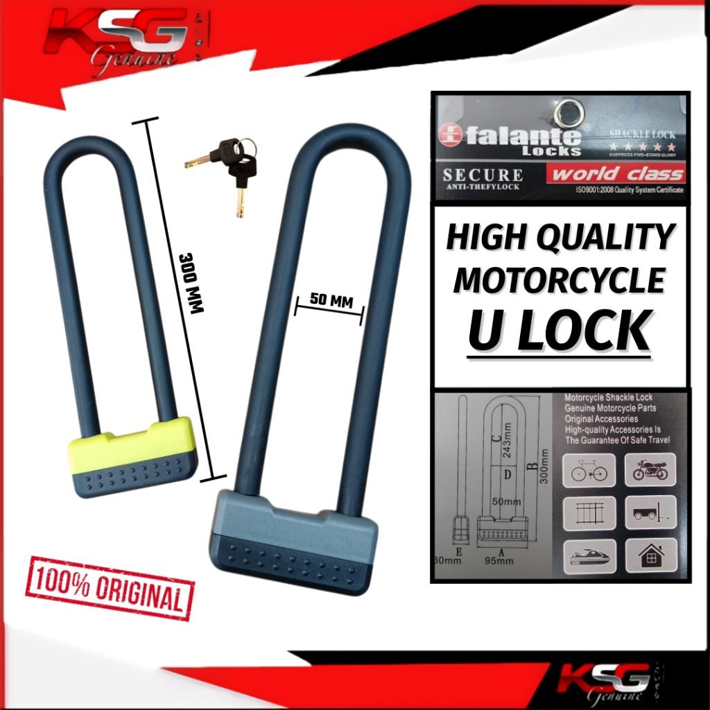 HEAVY DUTY MOTORCYCLE SECURITY FORK LOCK U ( FALANTE ) HIGH QUANY U LOCK COLOR YELLOW & GREY
