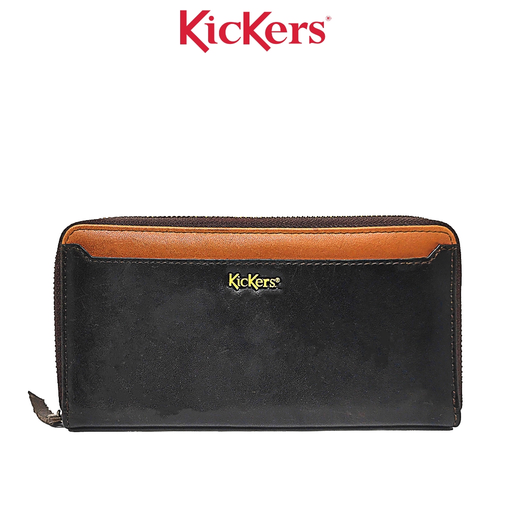 Kickers RFID Protection Top Grain Cowhide Leather Unisex กระเป๋าซิปยาว KDOH50425
