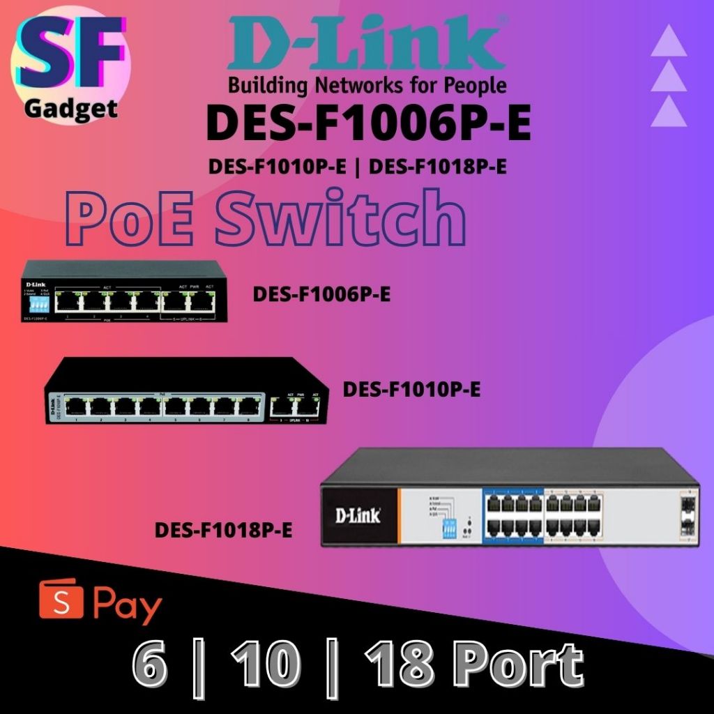 D-Link DES-F1006P-E / DES-F1010P-E / DES-F1018P-E 250M Distance PoE Switch และ 2 พอร์ต Uplink