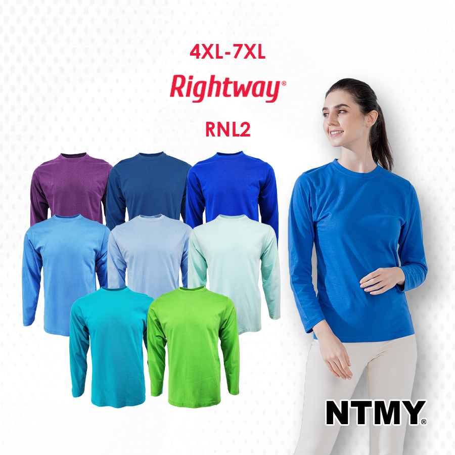 Rightway RNL2 NTMY.os Unisex Plus ขนาดแขนยาวรอบคอผ้าฝ้าย Baju Lengan Panjang 4XL-7XL