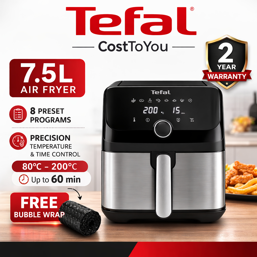 [ฟรี BUBBLE WRAP] Tefal 7.5L Digital Air Fryer EY855D
