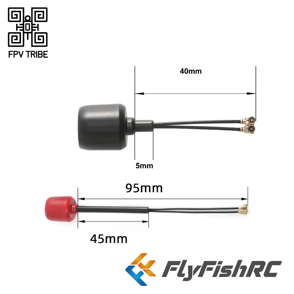 FlyFishRC O3 เสาอากาศดูอัลแบนด์ (40 มม. Stubby/95 มม.) สําหรับ DJI O3 Air Unit – IPEX