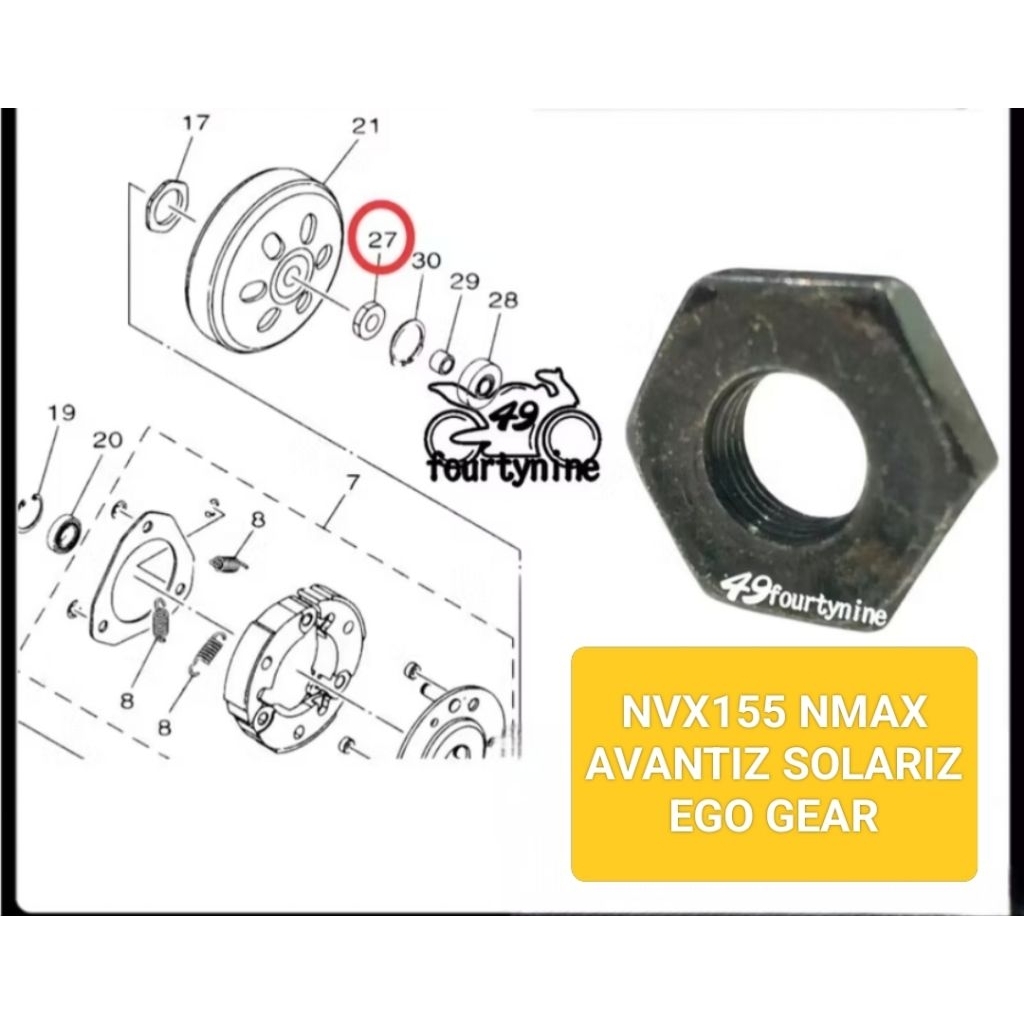 NUT PULLEY NVX155 155 NMAX AVANTIZ SLOARIZ EGO GEAR NUT PULLEY BELAKANG NVX