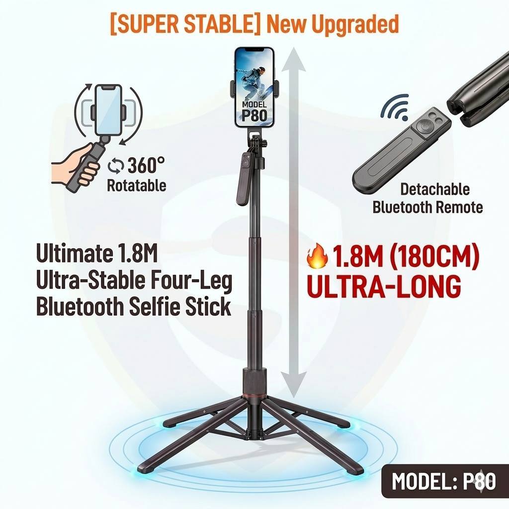 ขาตั้งกล้อง Selfie Stick 1.8M Bluetooth Remote Phone Stand Stable Quadpod สําหรับ TikTok Live Shooti