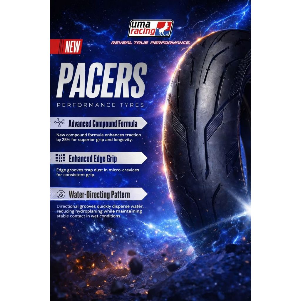 UMA RACING TAYAR TUBELESS TYRE PACERS 70/90-17 80/90-17 70/90-14 80/90-14 110/70-13 130/70-13 MOTORC