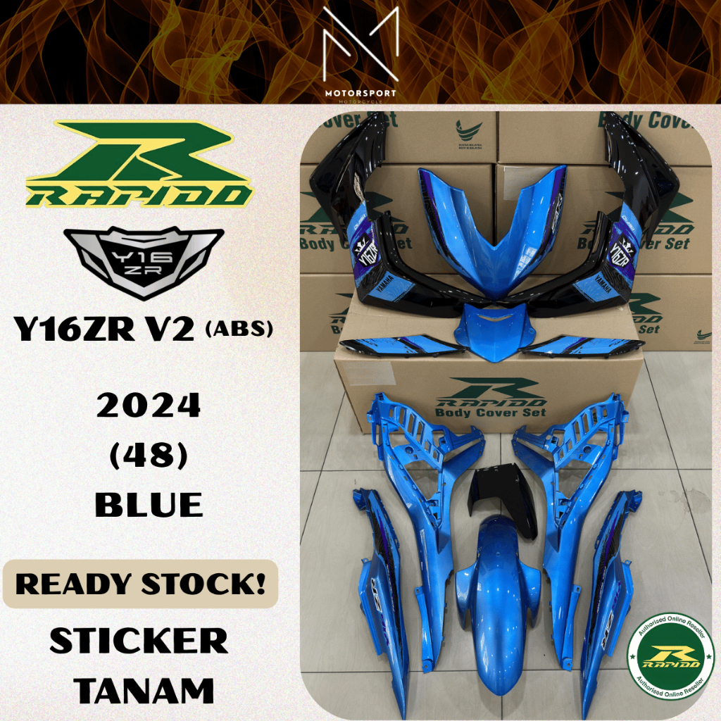 RAPIDO BODY COVER SET Y16ZR V2 ABS BLUE (48) 2024 (STICKER TANAM/AIRBRUSH) COVERSET Y16 ABS