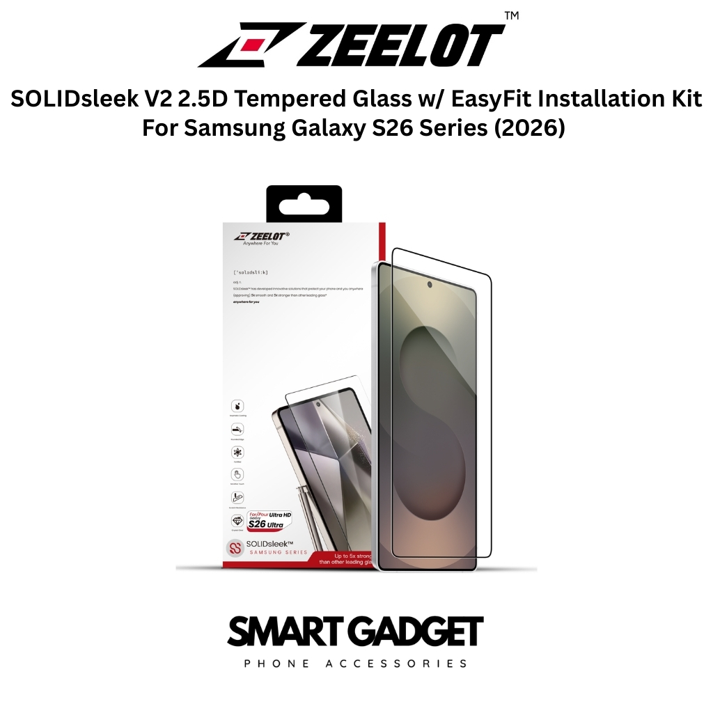 ZEELOT SOLIDsleek V2 2.5D กระจกนิรภัยสําหรับ Samsung Galaxy S26 SERIES (2026) พร้อมชุดติดตั้ง EasyFi