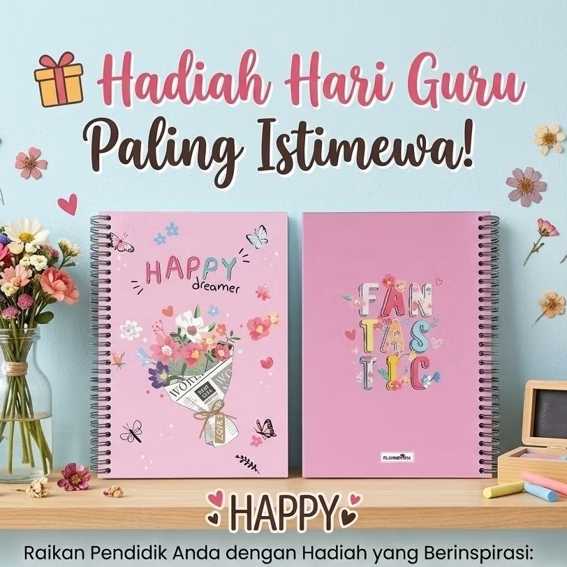 Hadiah Hari Guru Planner 2 in 1 Diary 2026 Notebook Planner Book Aesthetic Notebook Ring