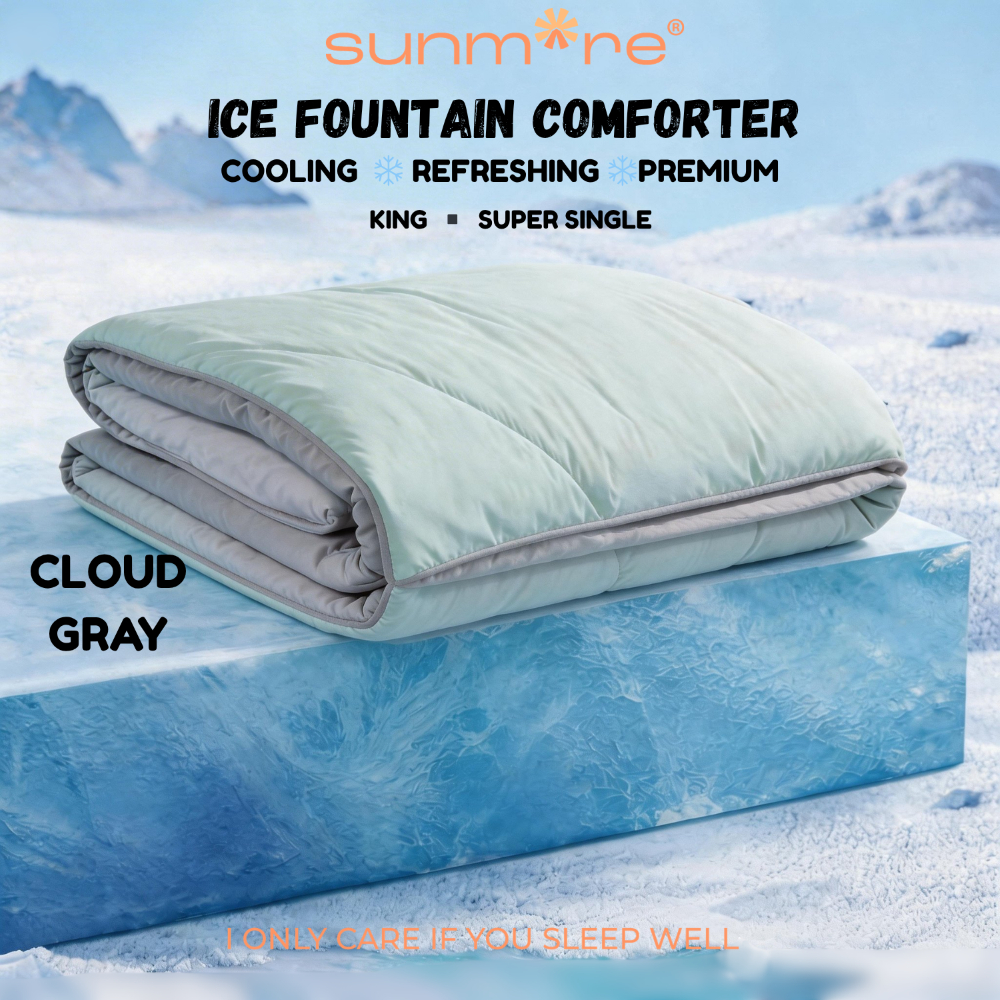 SUNMORE ICE FOUNTAIN COMFORTER QUILT BLANKET DUVET COLOR CLOUD GREY COOLING SENSATION REFRESHING PRE