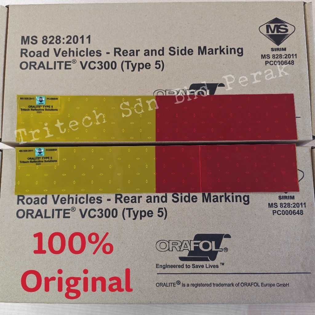 สติ๊กเกอร์สะท้อนแสง Lorry Reflector (2 ชิ้น) Oralite VC300 Sirim