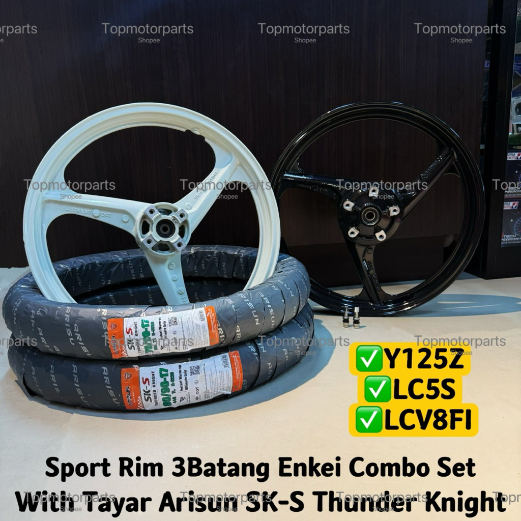Sport Rim 3Batang Enkei Y125Z /LC5S /LCV8FI Combo Set พร้อม Tayar Arisun SK-S Thunder Knight