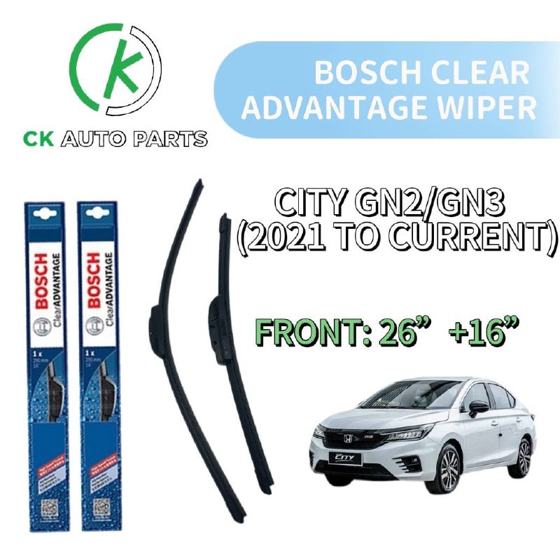BOSCH CLEAR ADVANTAGE U HOOK WIPER SET สําหรับ HONDA CITY GN2/GN3 (26"+16")