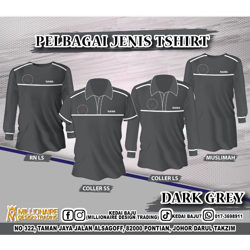 เสื้อยืด KPM Baju KPM DARK GREY MUSLIMAH COLLER KPM ชุดทํางาน MIKROFIBER XS-8XL
