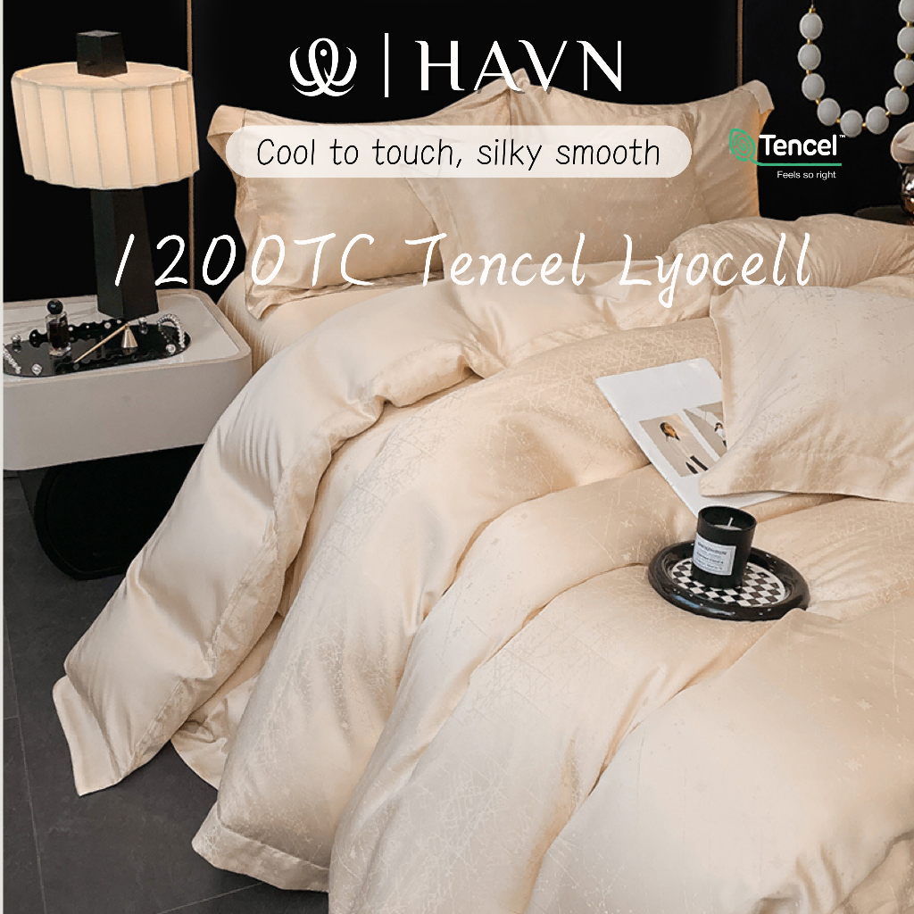 HAVN ชุดเครื่องนอน Tencel 4-in-1 100% ชุดผ้าปูที่นอน 1200TC Tencel lyocell ปลอกหมอนปลอกผ้านวม ผ้าเย็