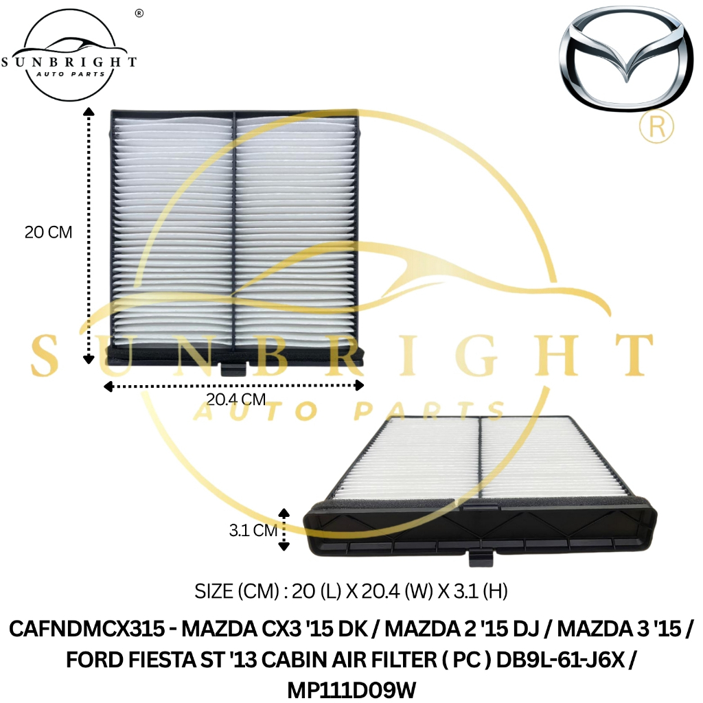 MAZDA CX3 15 DK / MAZDA 2 15 DJ / MAZDA 3 15 / FORD FIESTA ST 13 CABIN AIR FILTER ( PC ) DB9L-61-J6X