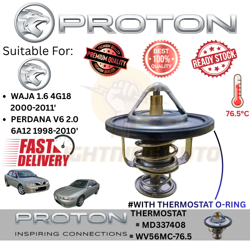 (MD337408) THERMOSTAT PROTON WAJA 1.6 4G18 , PERDANA V6 2.0 6A12 76.5 C (WITH THERMOSTAT O-RING)