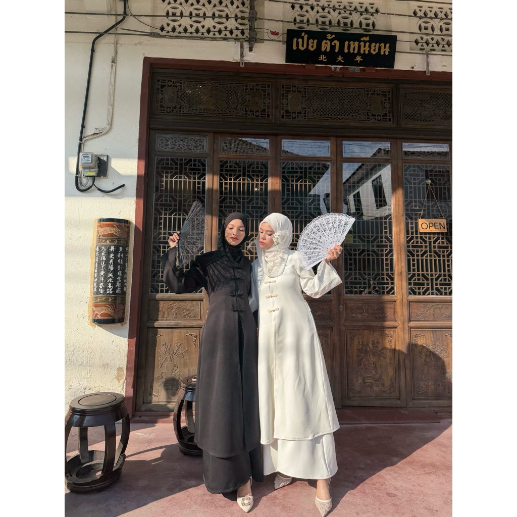 รุ่นZahra เซ็ตเดรสยาวสไตล์จีนกำลังฮิตตอนนี้ กระดุมจีนแขนบาน
