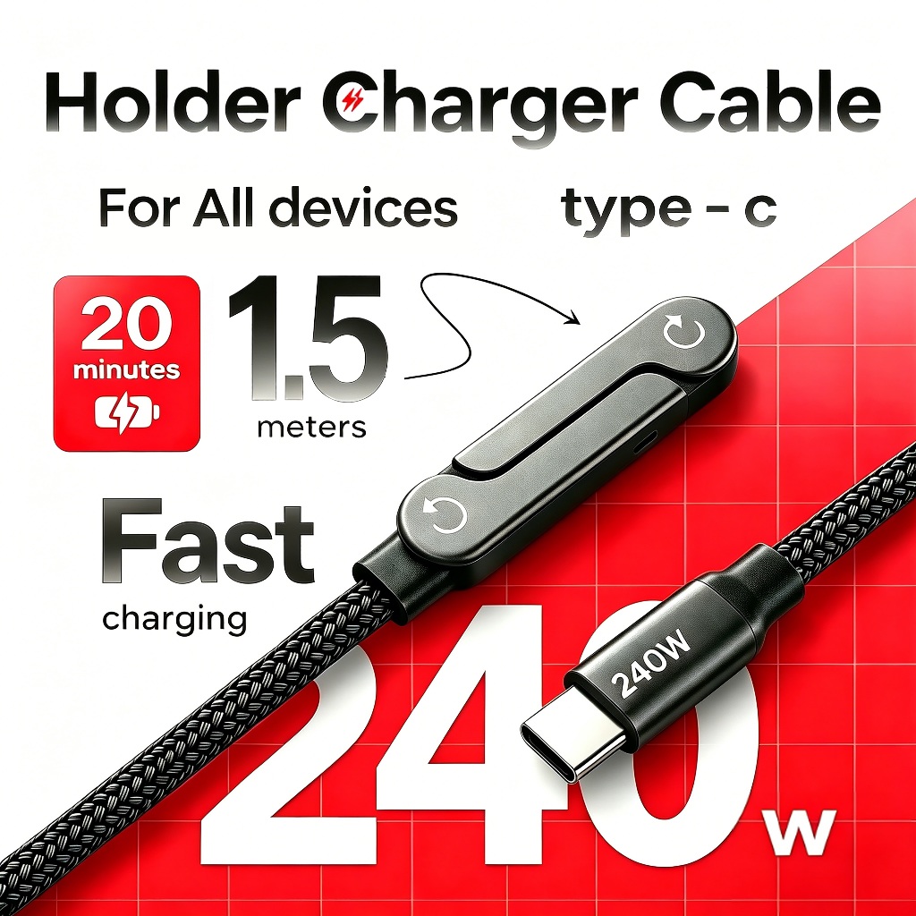 สาย Type-C ชาร์จเร็ว 240W 90 สายเดทสําหรับเล่นเกมข้อศอกพร้อมขาตั้งแบบพับได้