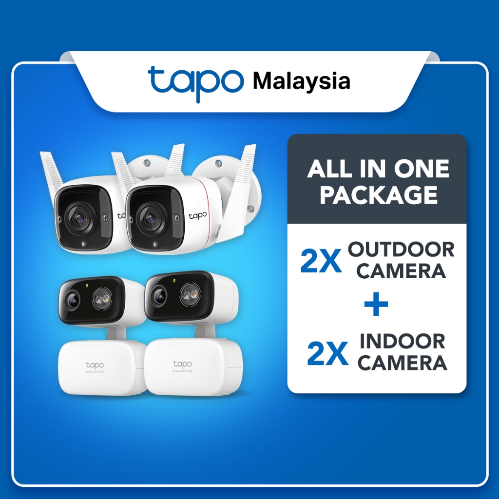 Tapo CCTV Bundle กล้อง4 (2 Indoor C216 + 2 Outdoor C310) Smart Home Security AI Detection