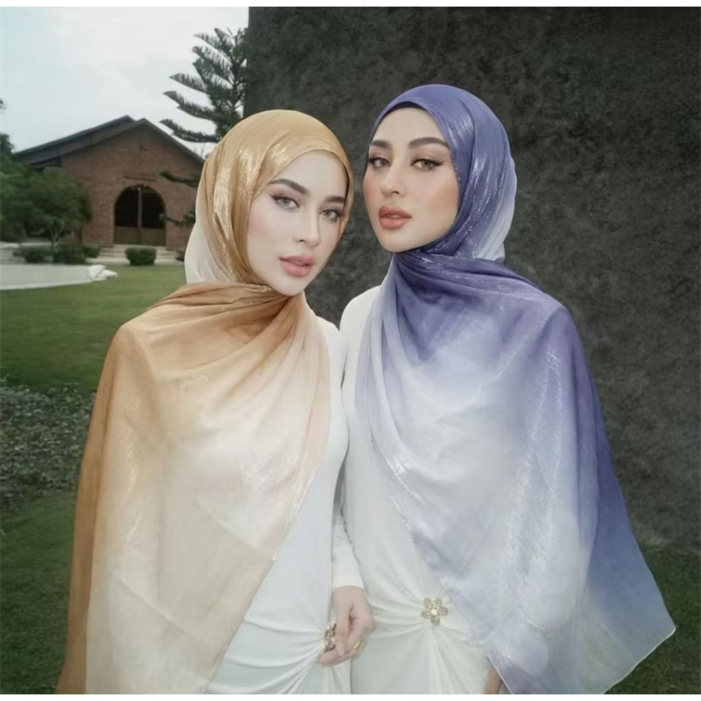 SCARFD 2-Tone Ombre Premium Shimmer Glossy Shawl
