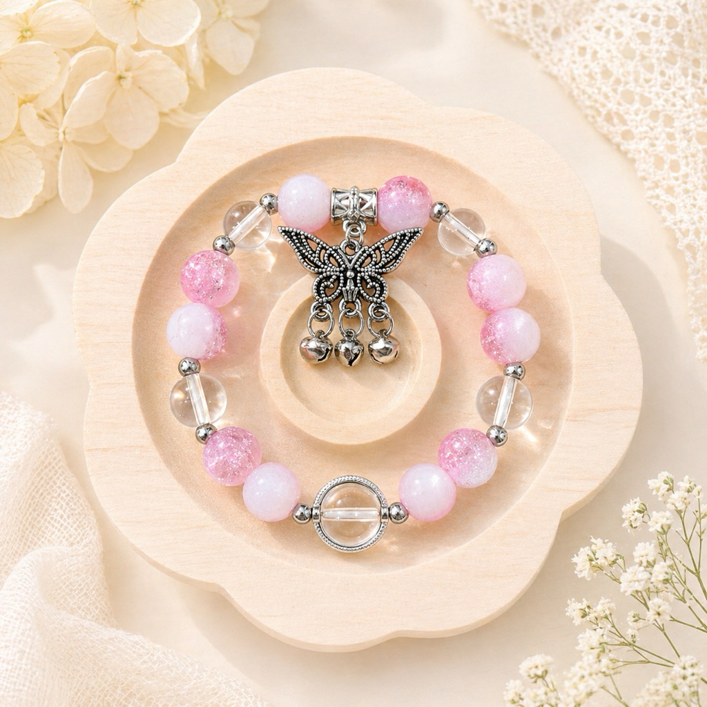 Gelang Manik Rama Elegan Gelang Perempuan Crystal Bead Charm Butterfly