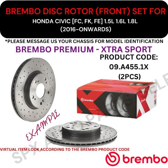 โรเตอร์เบรก BREMBO DISC (FRONT, REAR) สําหรับ HONDA CIVIC [FC, FK, TEA, FE] 1.5L 1.6L 1.8L (2016-ONW