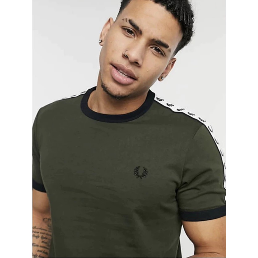 FRED 1ERRYS T เสื้อรอบคอริบบิ้นแขนสั้นอินเทรนด์ casual men T เสื้อ FP lengan pendek lelaki