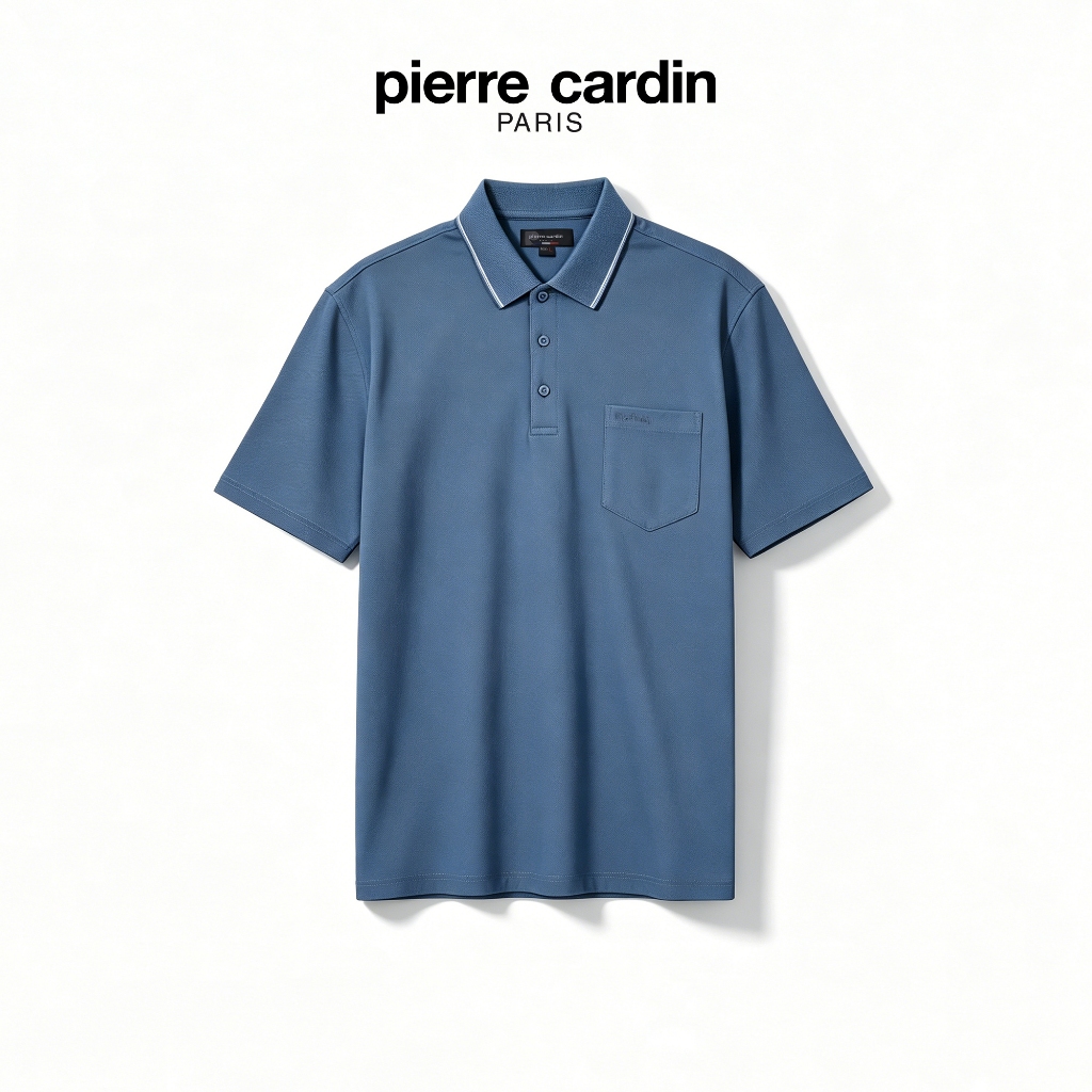 Pierre Cardin Mens Short Sleeve Honeycomb Pique Polo Tee With Jacquard Collar (Regular Fit) - สีน้ําเงิน (W6114B-11947)
