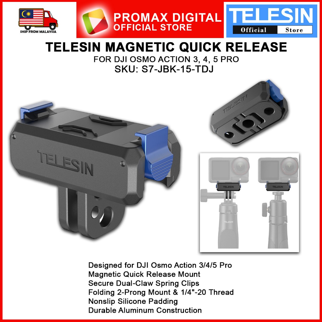 TELESIN S7-JBK-15-DJ MAGNETIC QUICK RELEASE MOUNT สําหรับ OSMO ACTION 3 4 5 PRO 1/4" 20 THAD