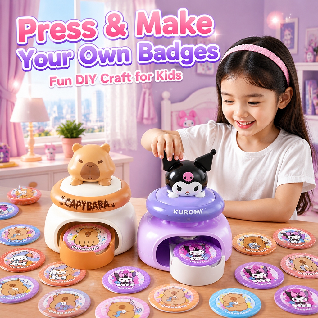 DIY การ์ตูน Badge Machine Pin ปุ่ม Maker Kit Kuromi Melody Capybara Handmade เข็มกลัดของเล่นเด็ก