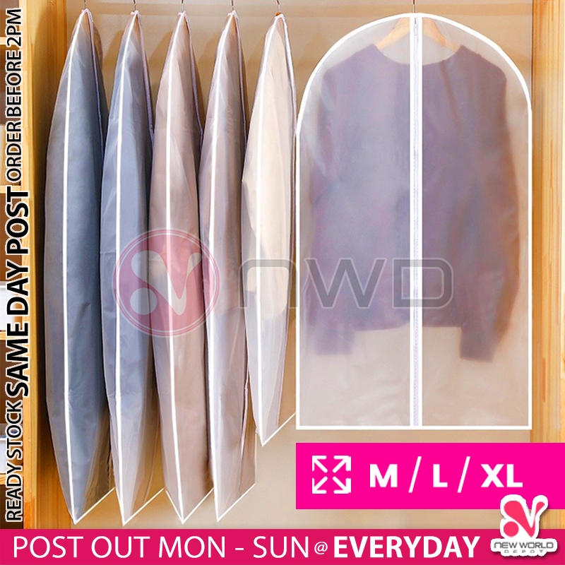 PEVA ผ้ากันน้ําฝุ่นซิปเสื้อผ้า Protector ตู้เสื้อผ้ากระเป๋าเก็บเสื้อผ้า Sarung Penutup Pakaian 衣服防