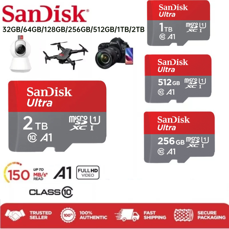 การ์ด TF Ultra A1 MicroSDHC และ MicroSDXC มีจําหน่ายใน 32G,64G,128GB, 256GB, 512GB, 1TB ขยายหน่วยควา